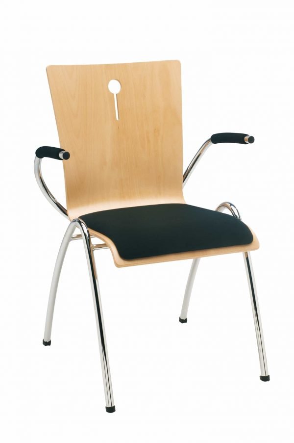 Kerkstoelen Sempre verchroomd met armleggers en opdekstoffering