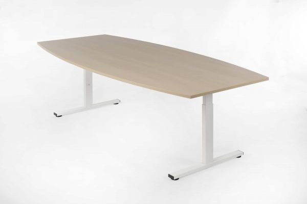 Tonvormige tafel eiken white wash en wit frame