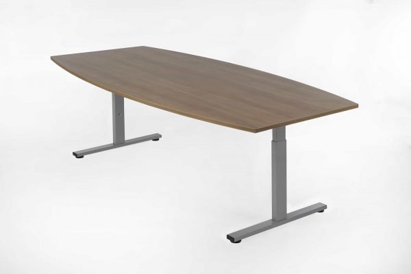 Tonvormige tafel noten blad, aluminium kleur frame