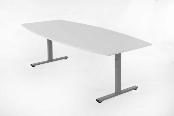 Tonvormige tafel wit blad, aluminium kleur frame