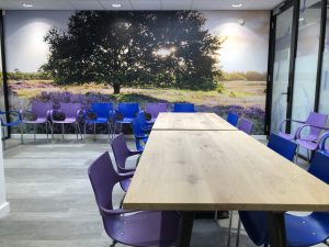 Blauw en paarse Jim stoel gezondheidscentrum Assen