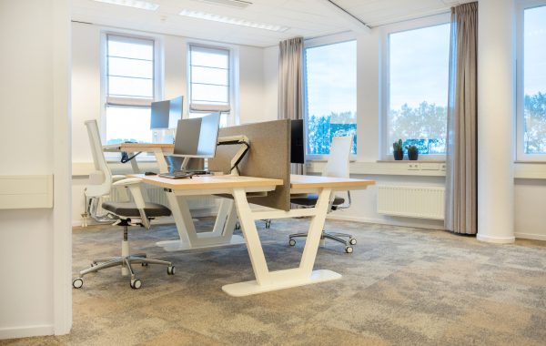 Georganiseerde werkplek met het Vepa ParQ bureau en ladeblokken.